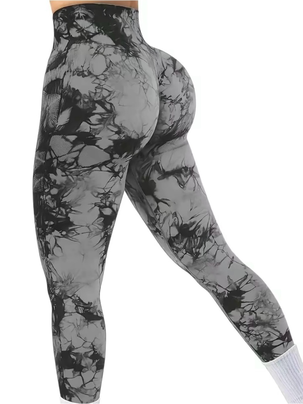 Women’s NEW Set of 2 Seamless Stretchy Tie-Dye Leggings - Brown Black Gray